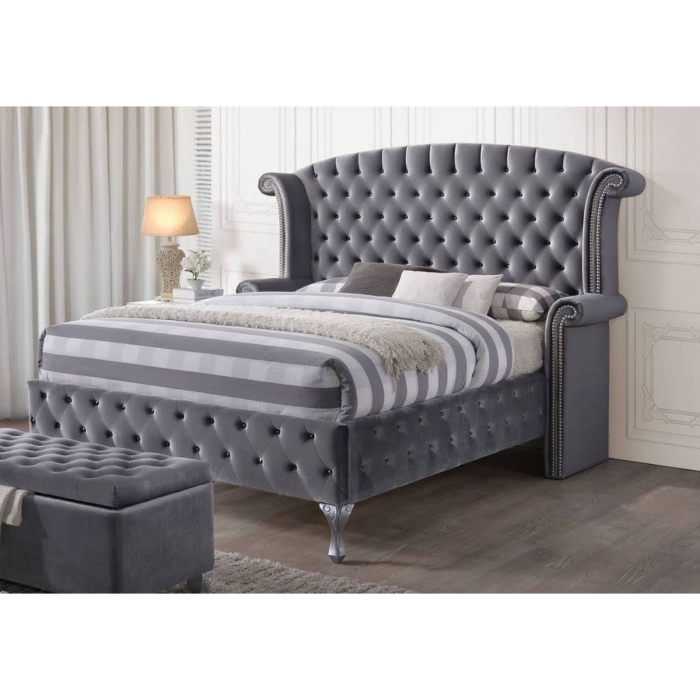 ACME Rebekah Eastern King Bed in Gray Velvet-Boyel Living
